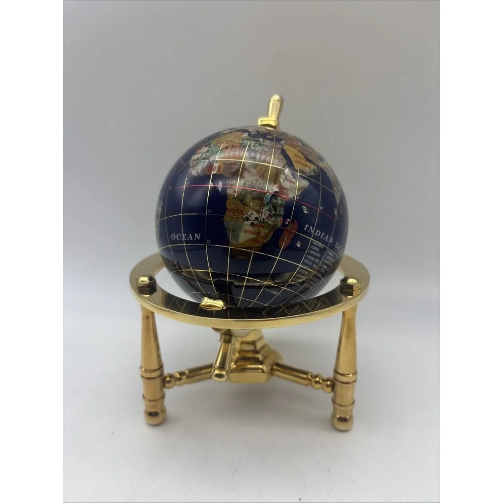6-Inch Mini Blue Gemstone World Globe with Gold Stand